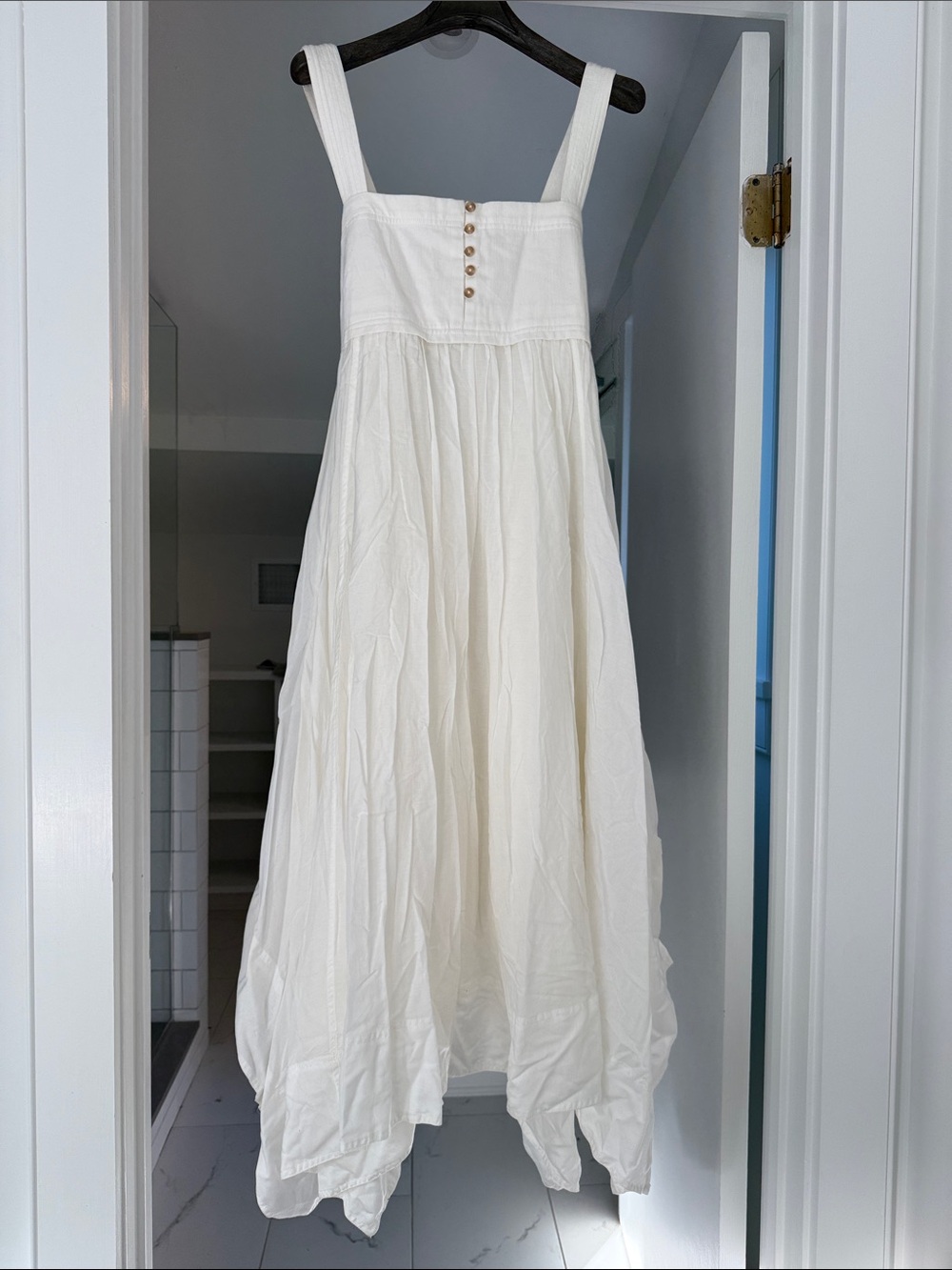 Anthropologie Cream Sleeveless Button-Front Maxi Dress